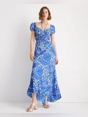 J.CREW Collection tie-neck cap-sleeve maxi dress in tidewater floral